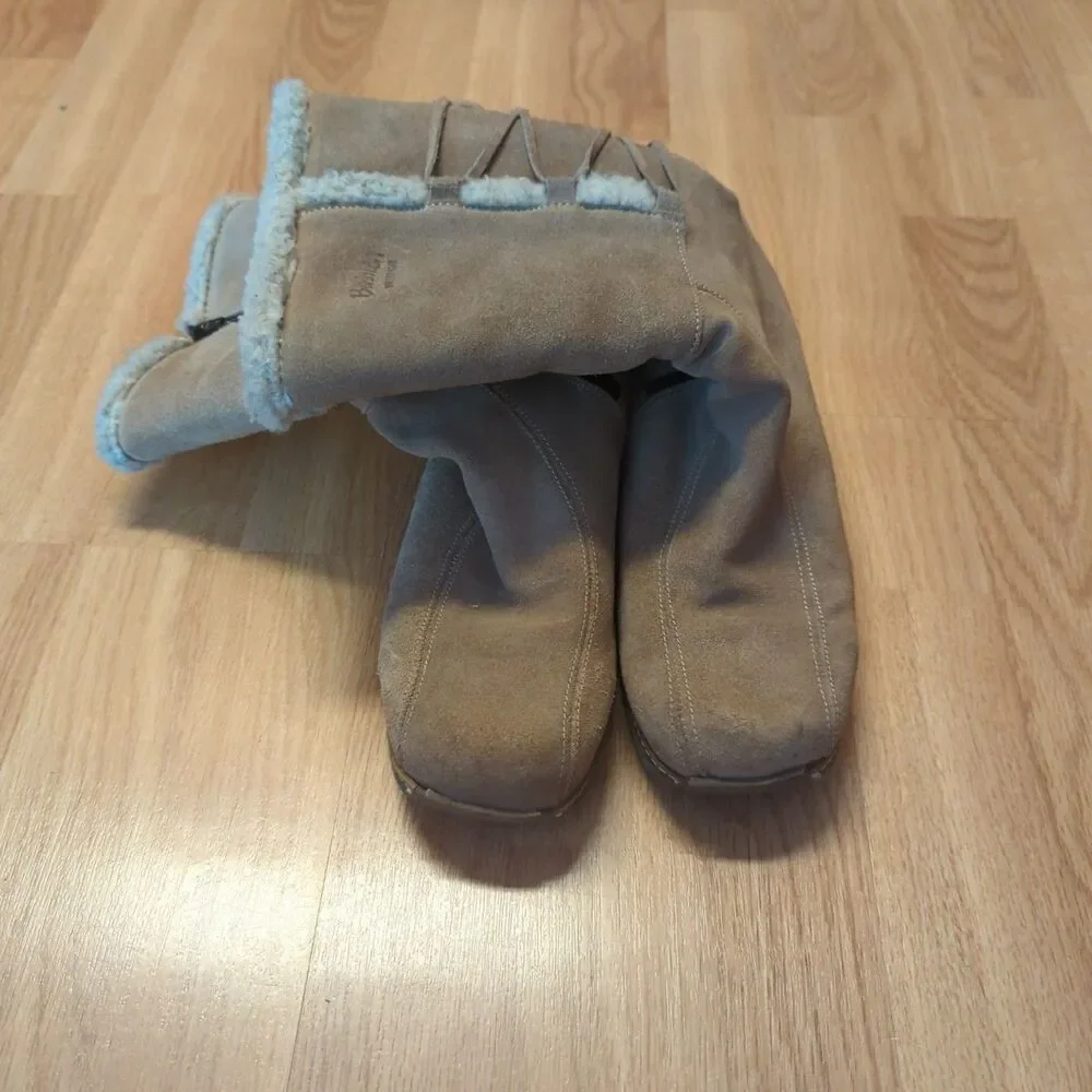 Bastien Industries Tall Moccasin Boots Womens 9.5B Tan Beige Leather Shearling